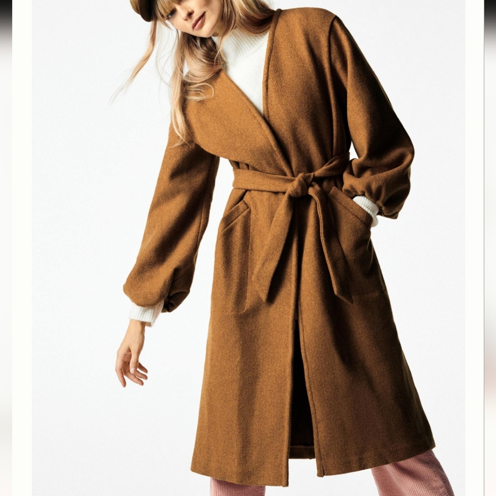 Hutch Anthropologie Honey Belted Puffed Sleeved Coat Size Small